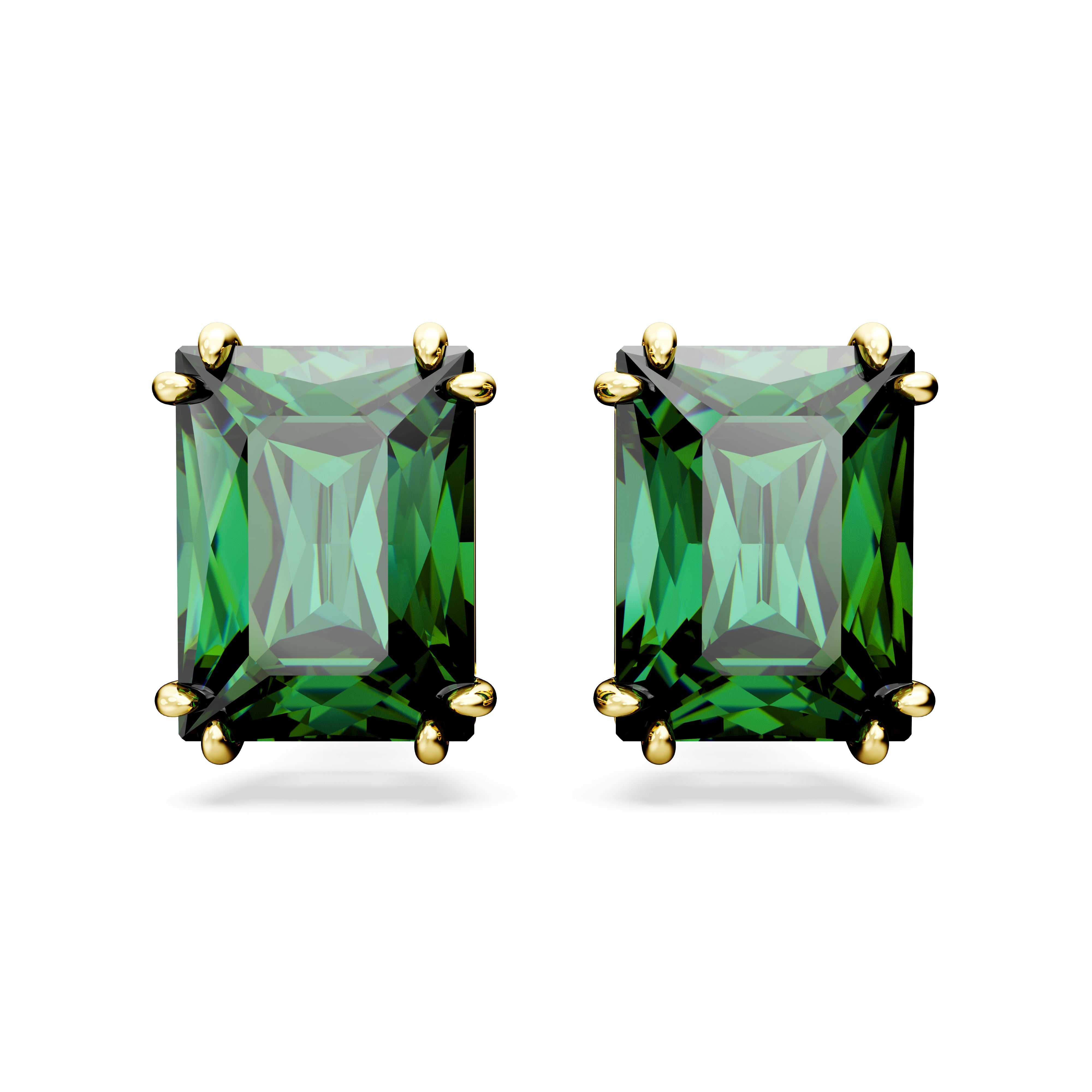 Swarovski Matrix Gold Tone Green Rectangular Earrings