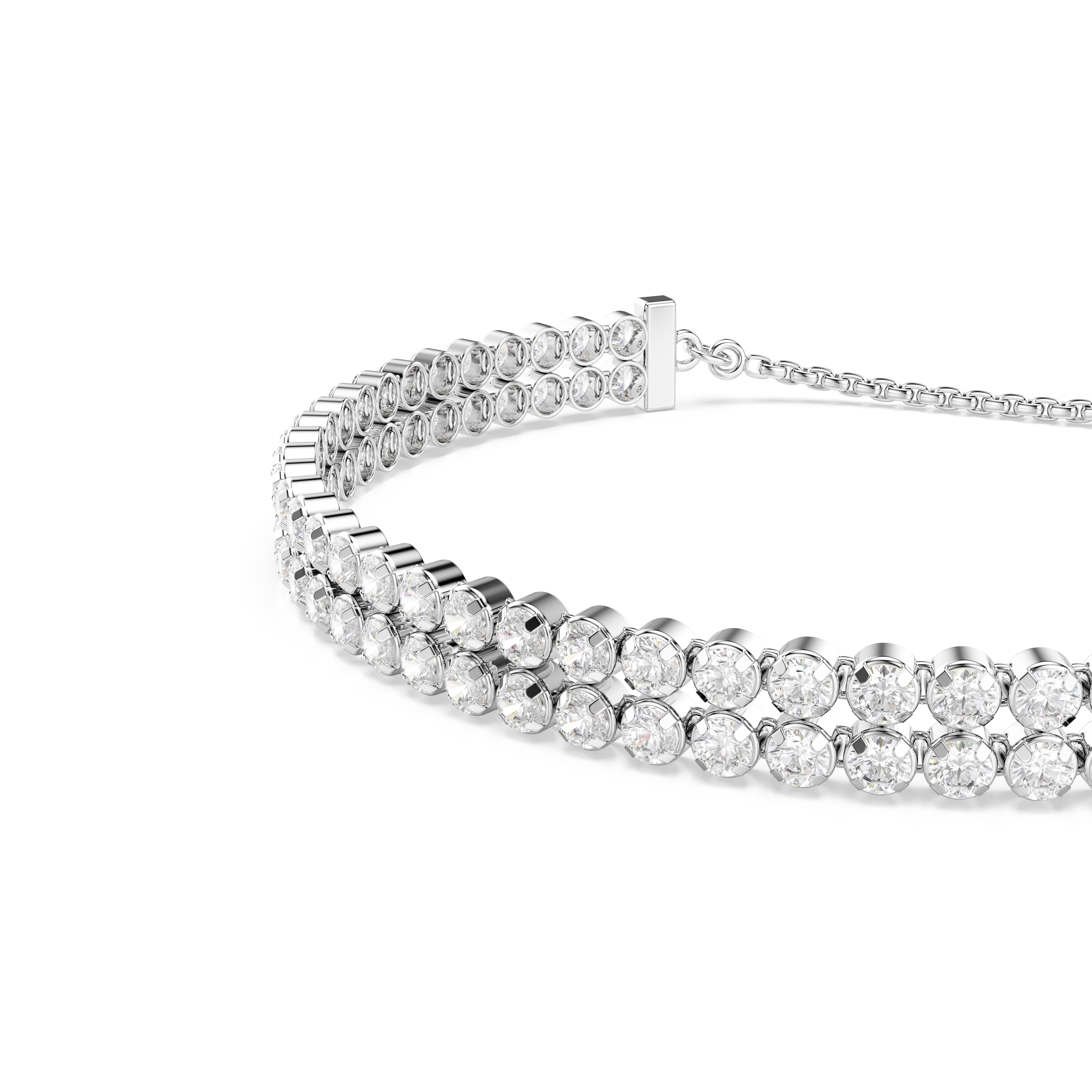 Swarovski Rhodium White Tennis Two Strand Slider Bracelet