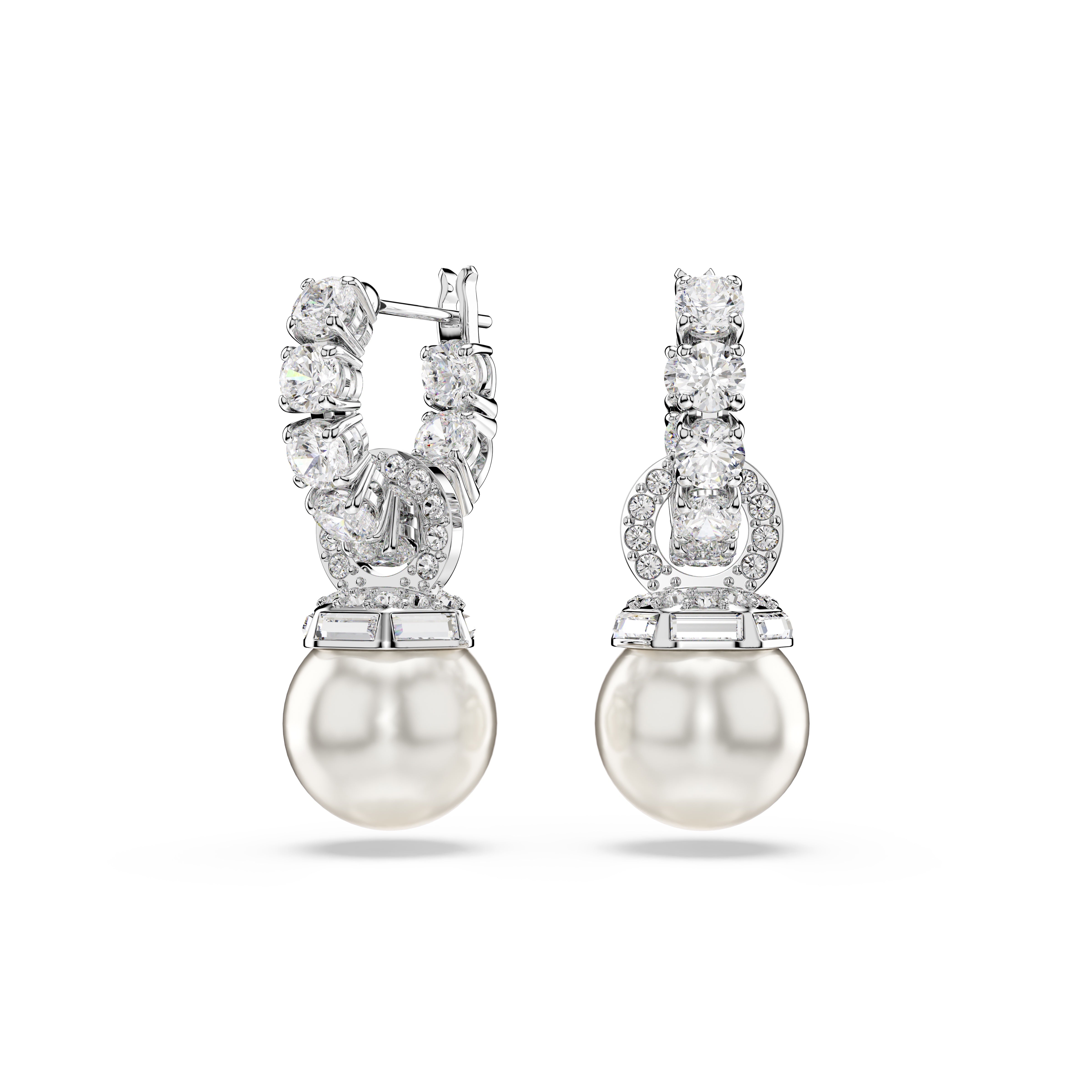 Swarovski Rhodium White Pearl Matrix Drop Earrings