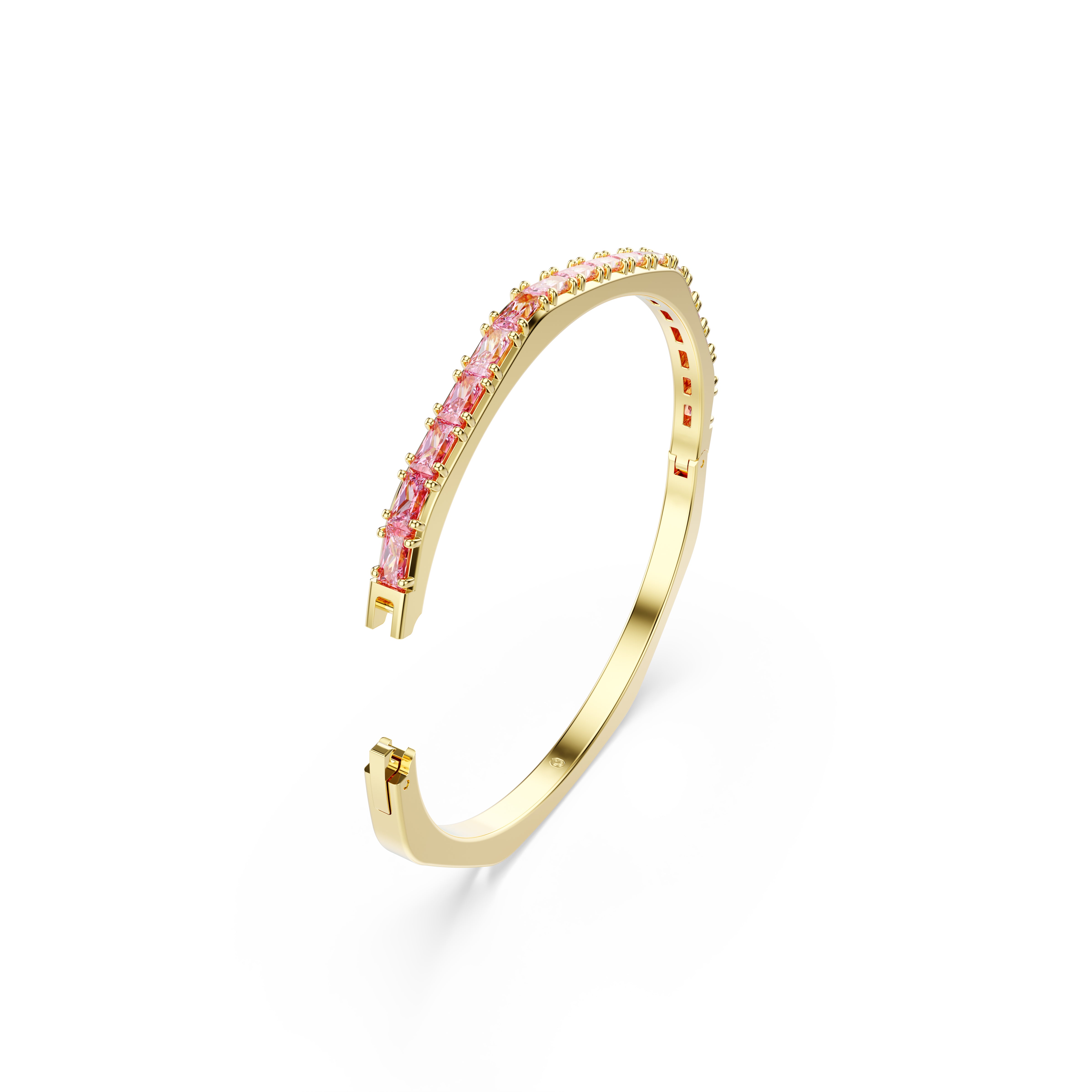 Swarovski Gold Tone Pink Matrix Baguette Cut Bangle