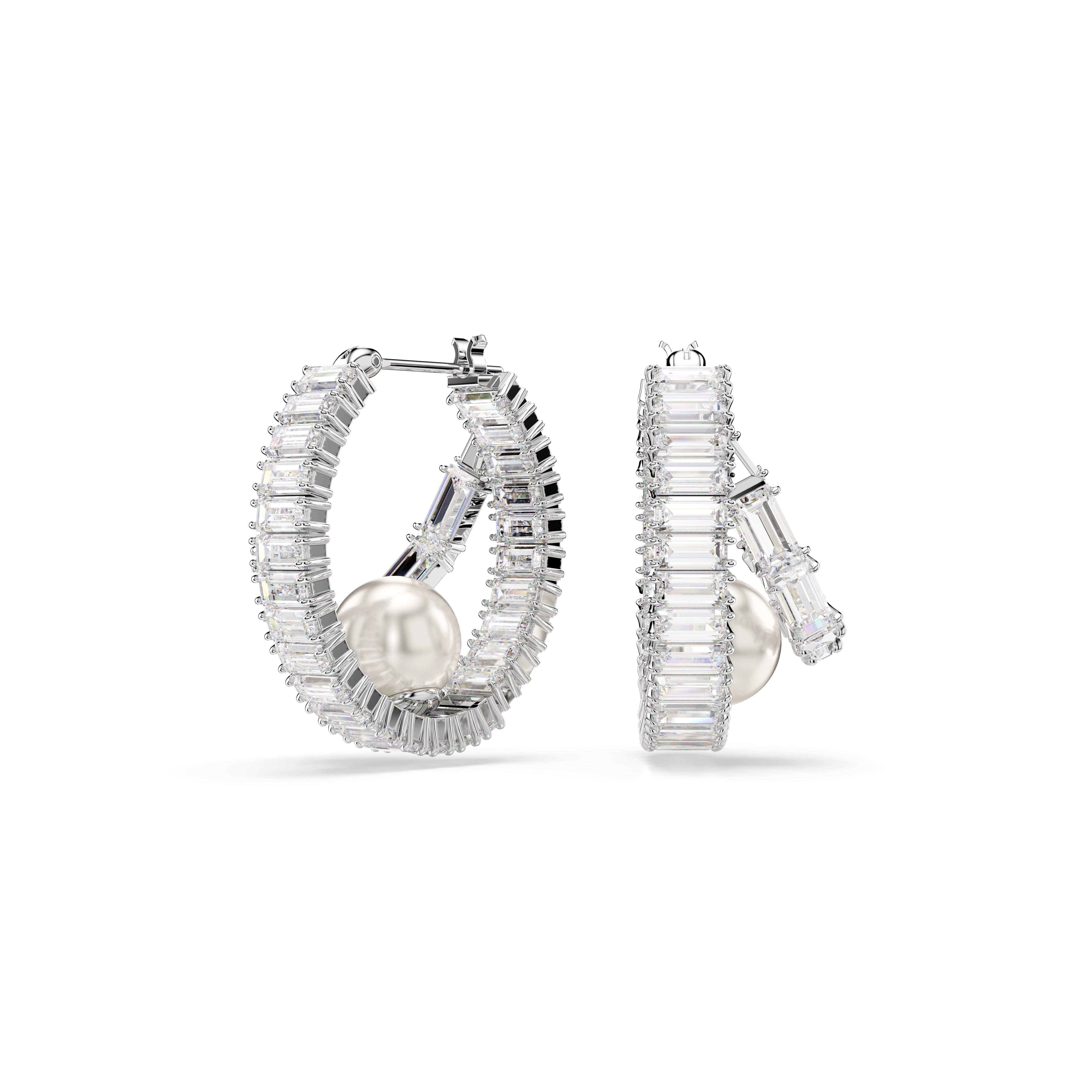 Swarovski Rhodium White Pearl Hoop Earrings