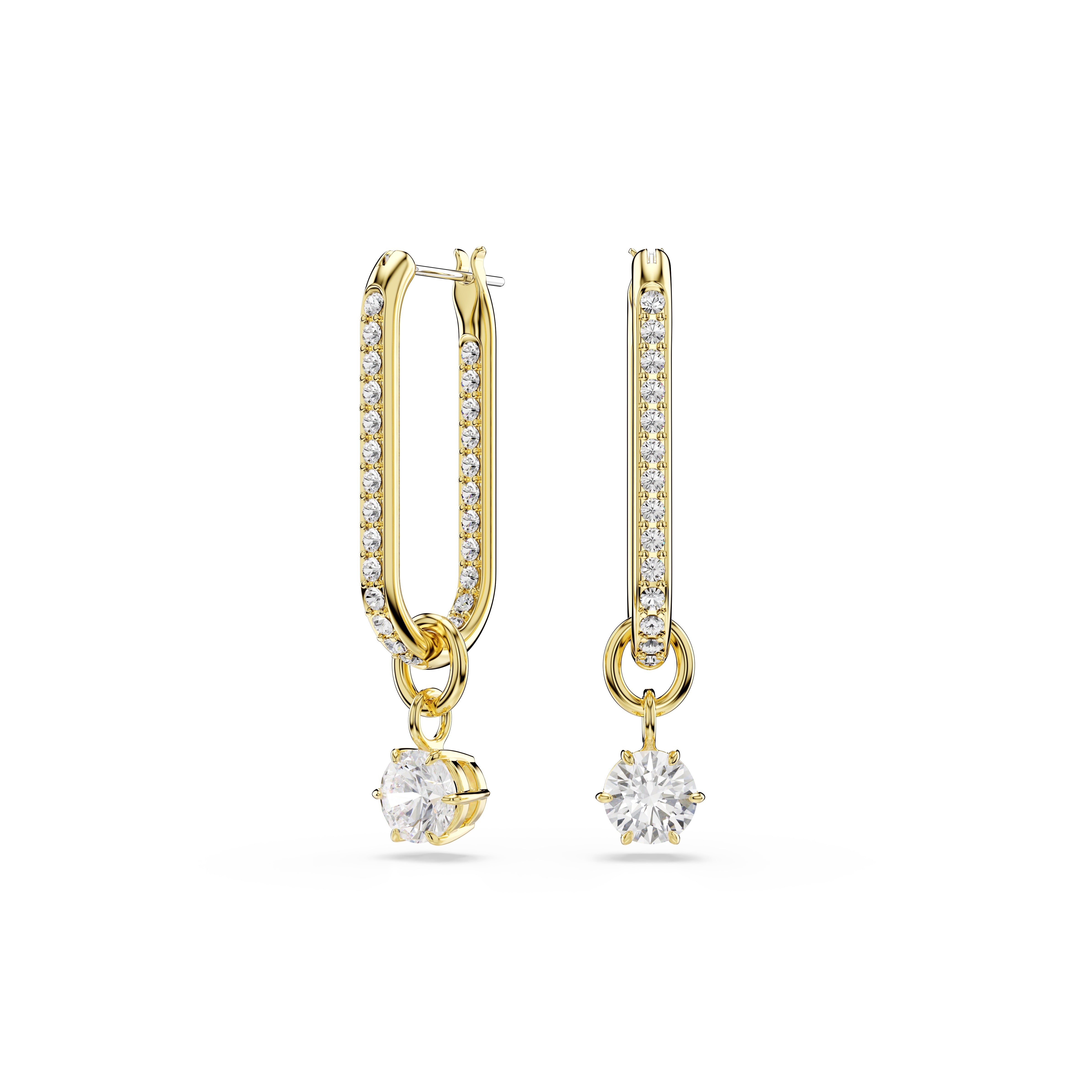 Swarovski Constella Round Cut Gold Tone Drop Earrings