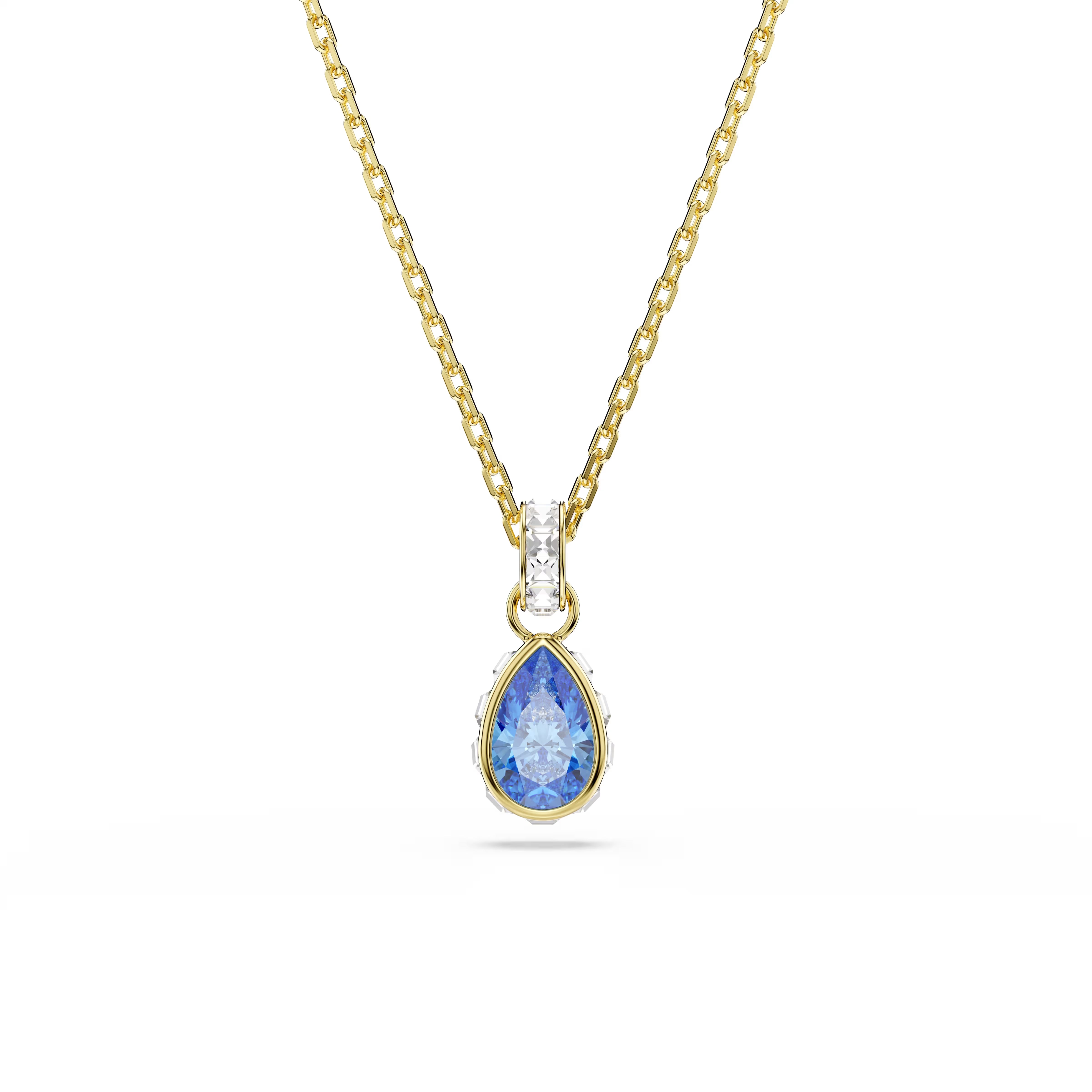 Swarovski Chroma Pear Cut Blue Gold Necklace