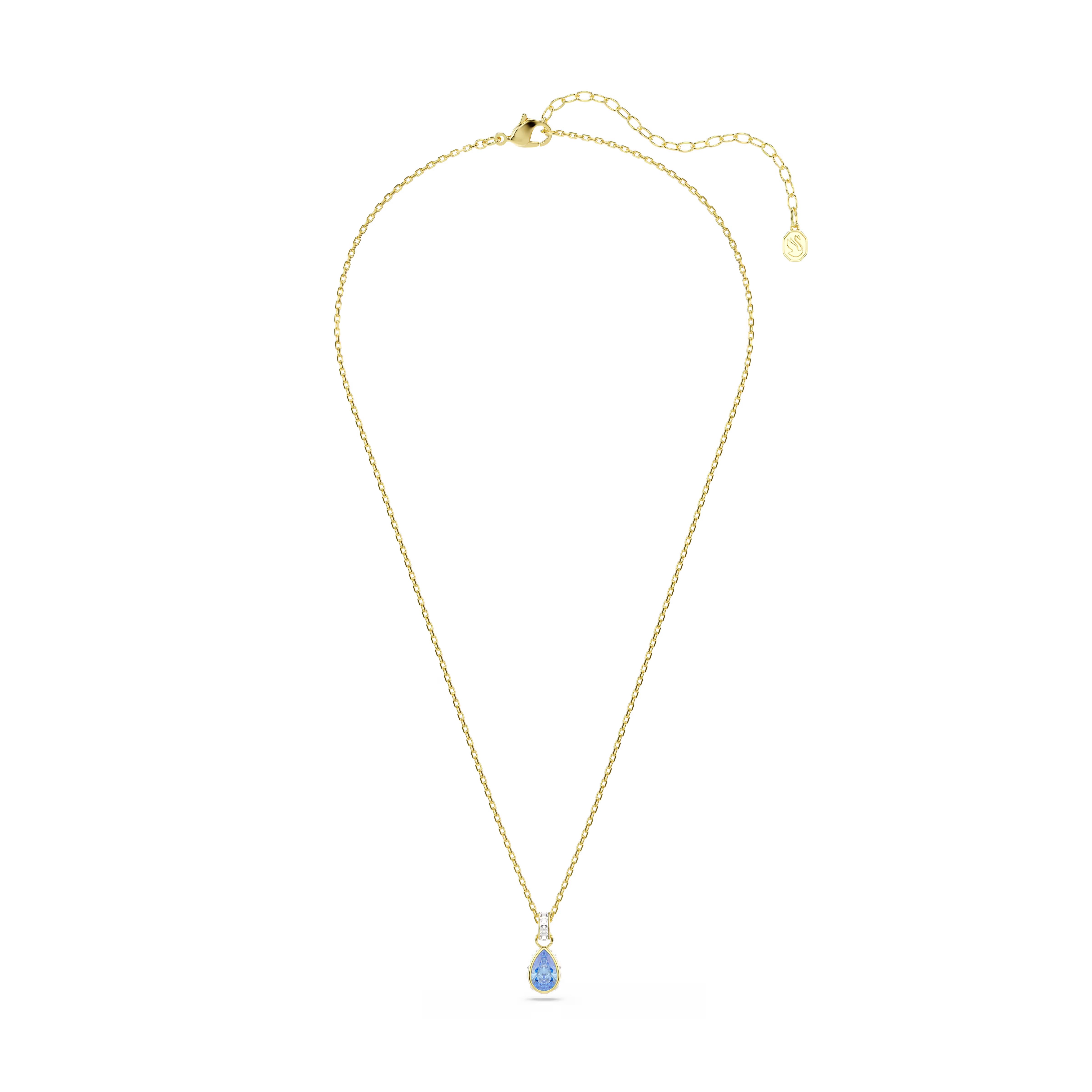 Swarovski Chroma Pear Cut Blue Gold Necklace
