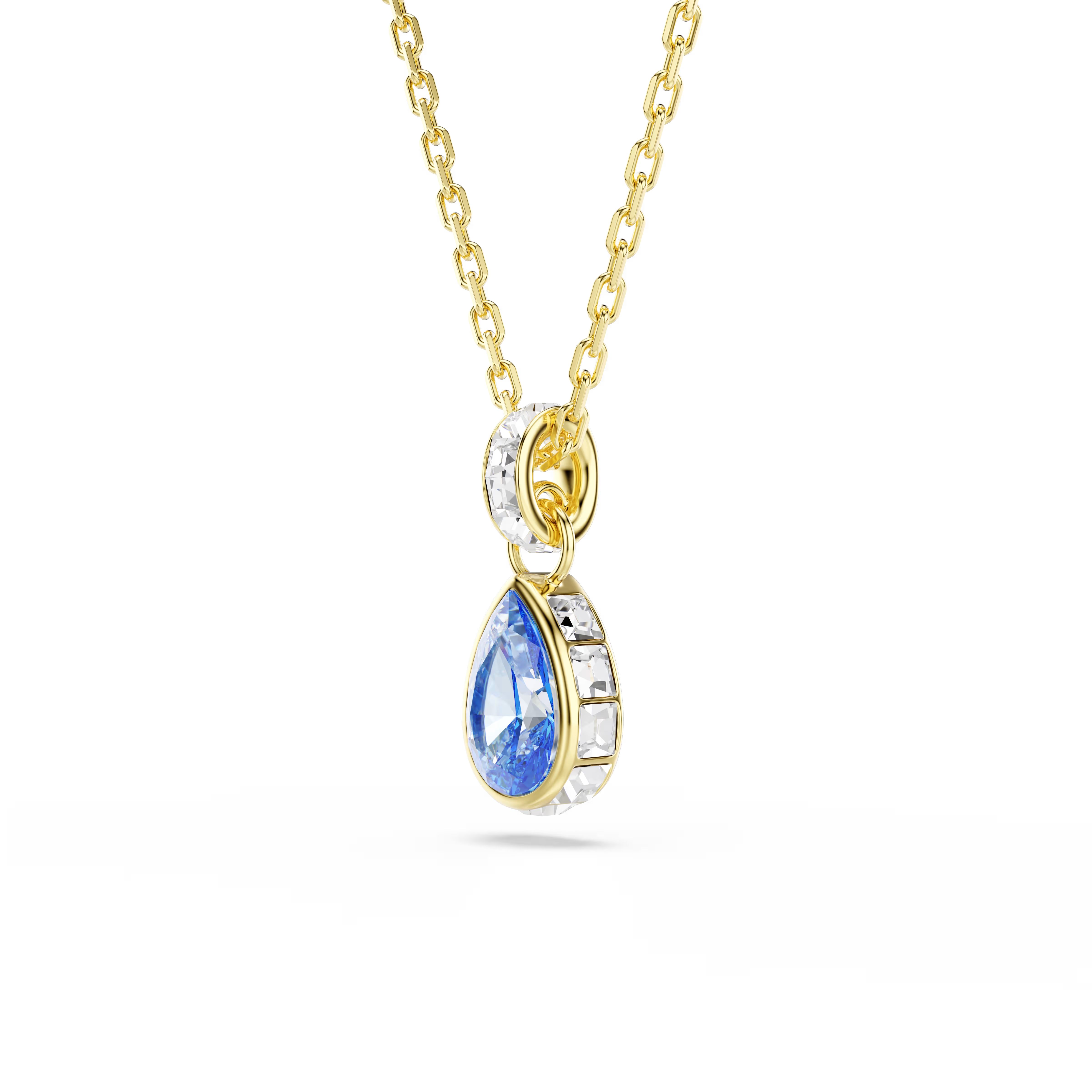 Swarovski Chroma Pear Cut Blue Gold Necklace