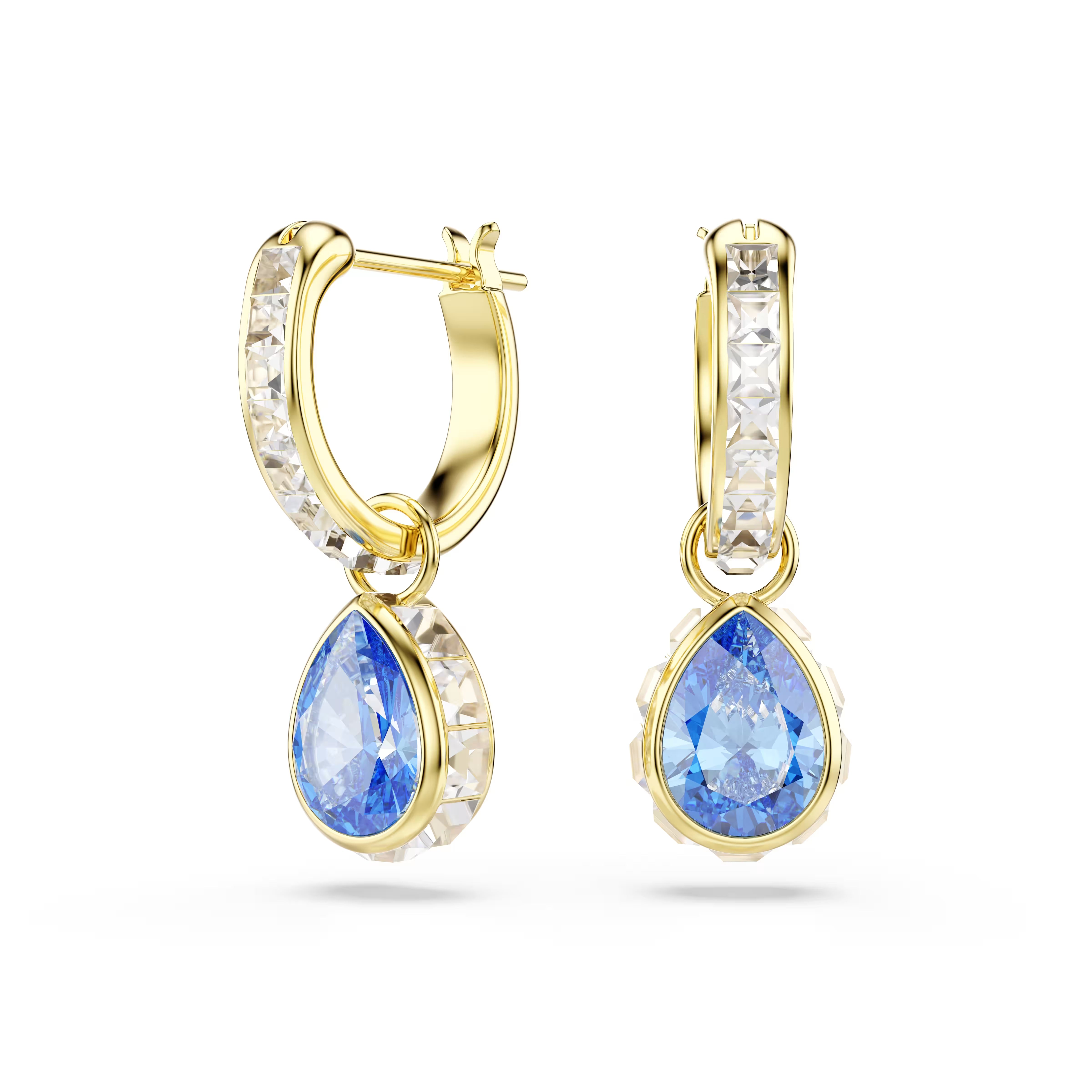 Swarovski Chroma Pear Cut Blue Gold Earrings