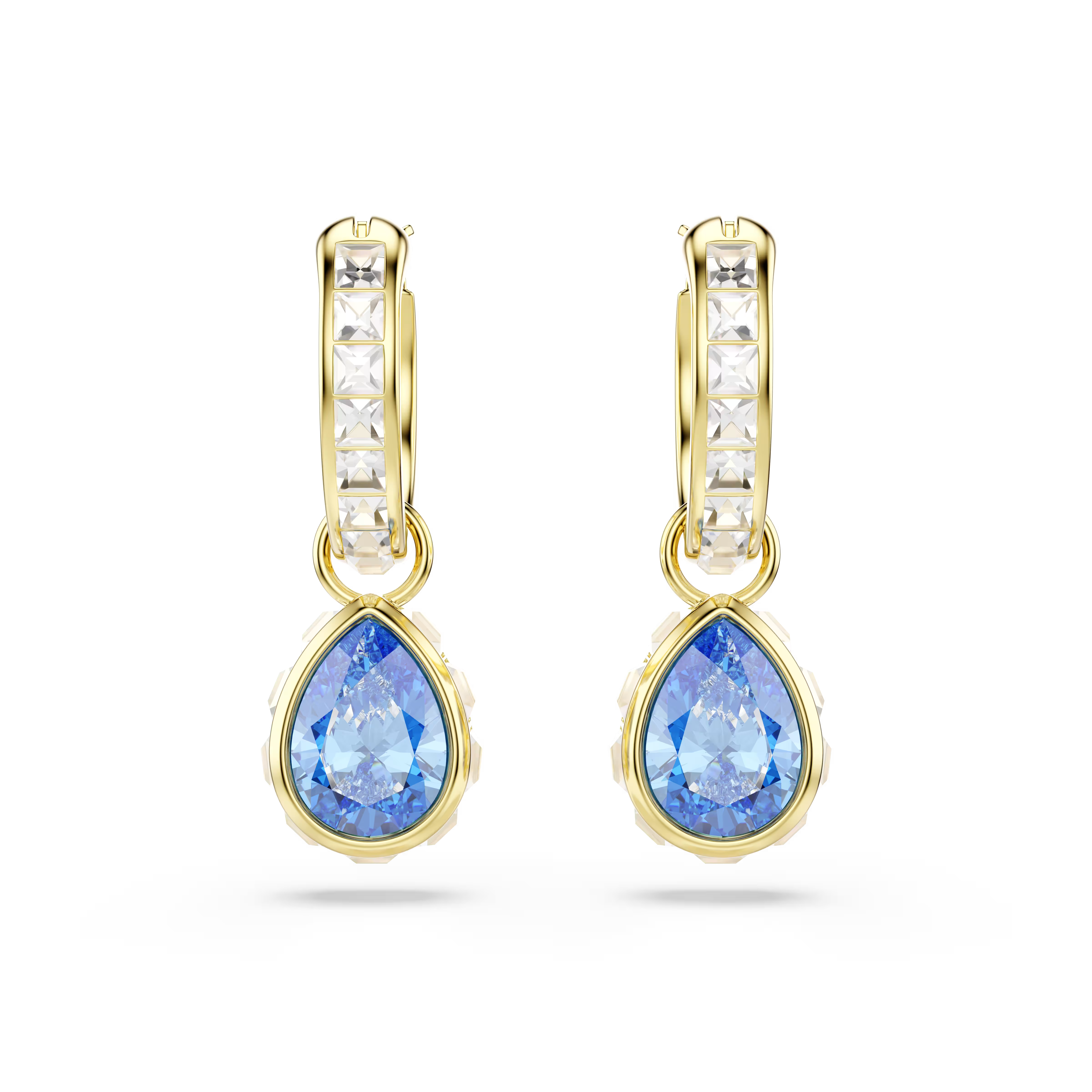 Swarovski Chroma Pear Cut Blue Gold Earrings
