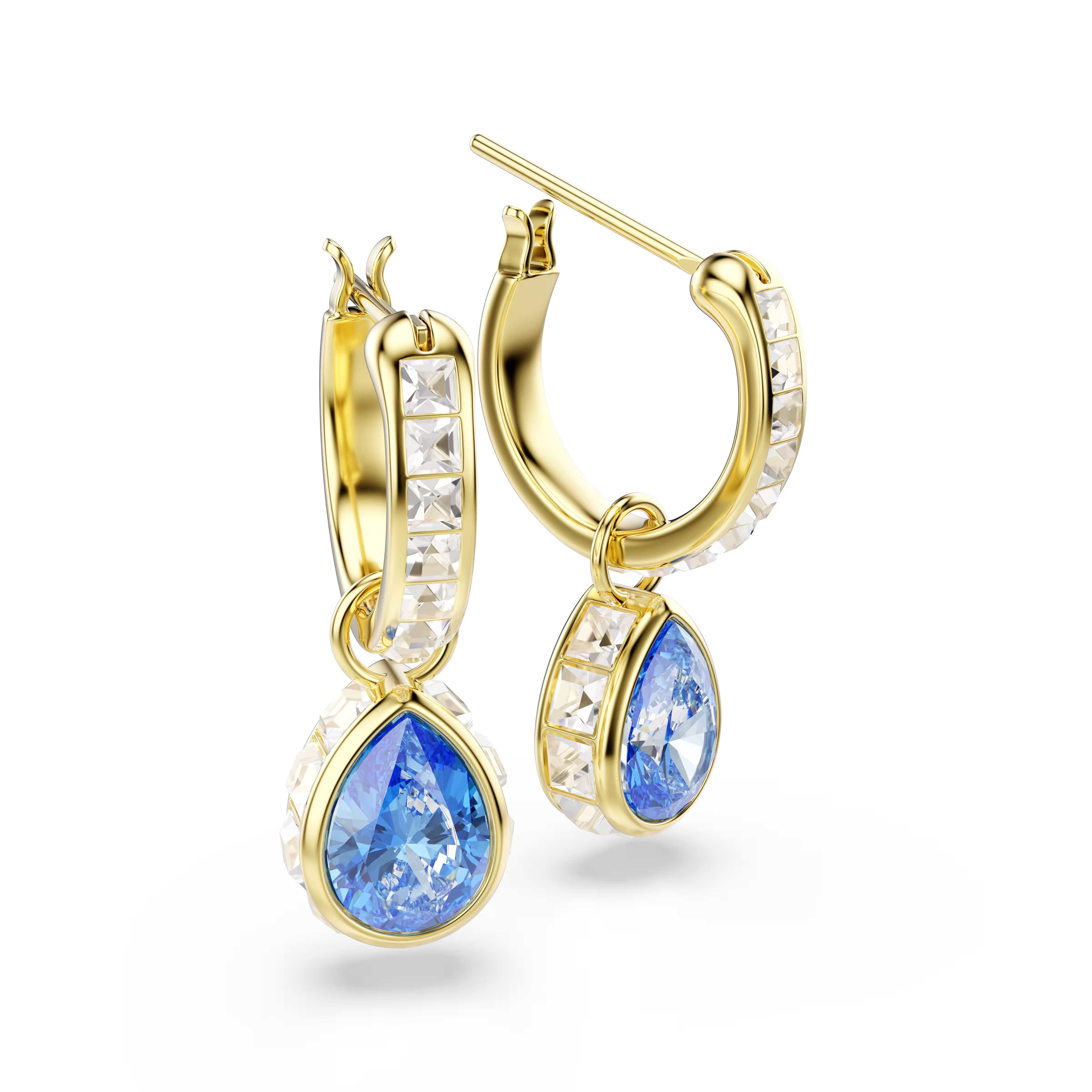 Swarovski Chroma Pear Cut Blue Gold Earrings