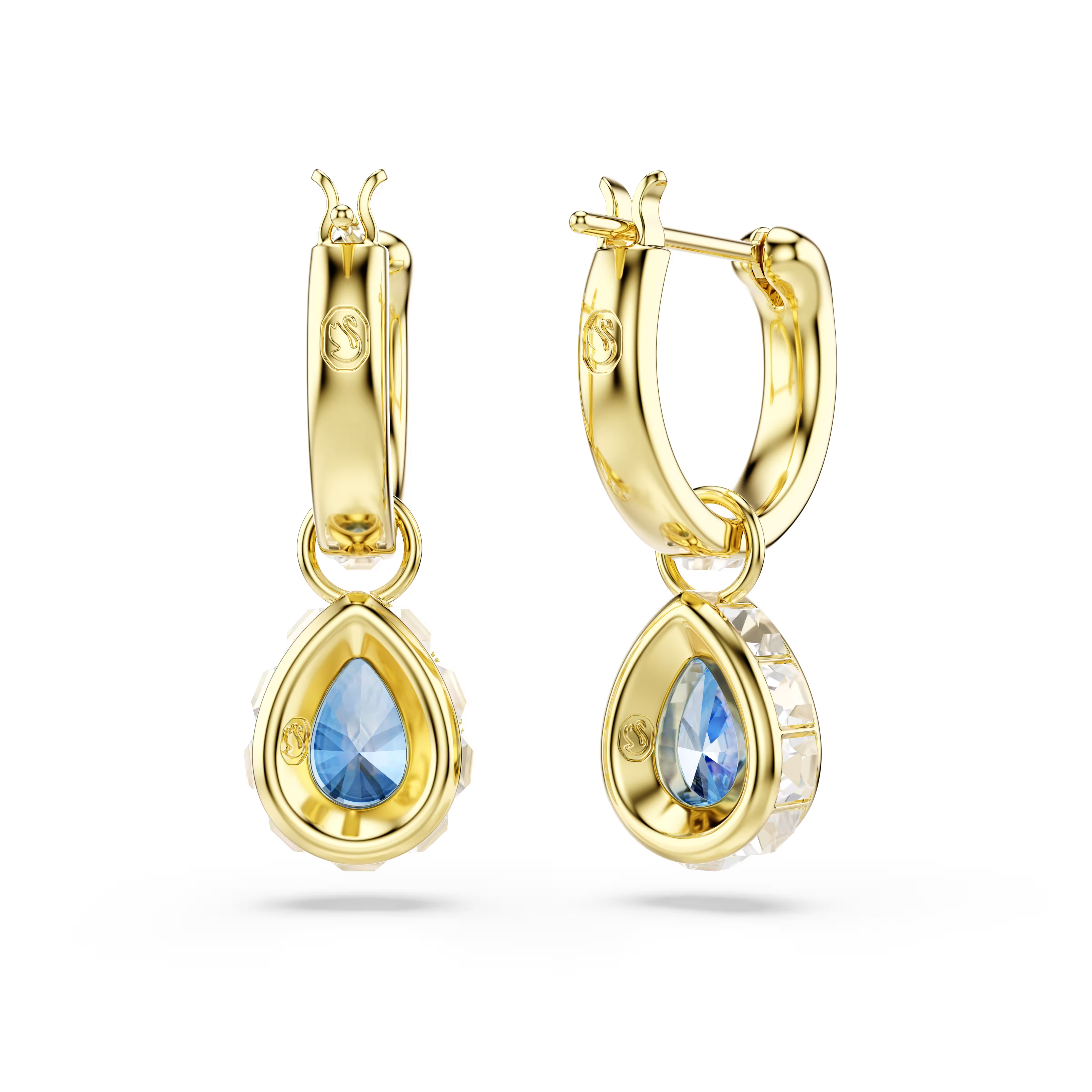 Swarovski Chroma Pear Cut Blue Gold Earrings