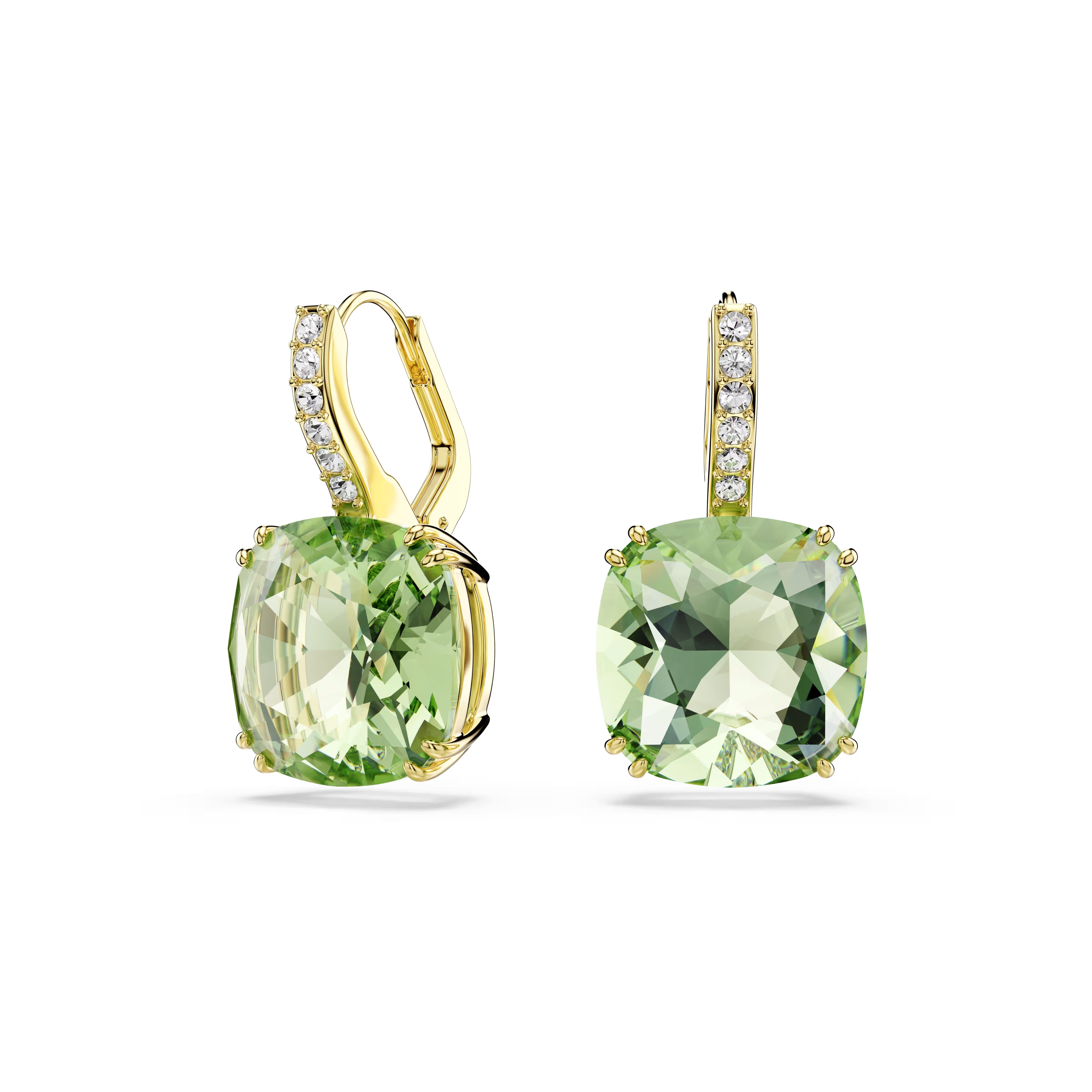 Swarovski Millenia Cushion Cut Green Gold Drop Earrings