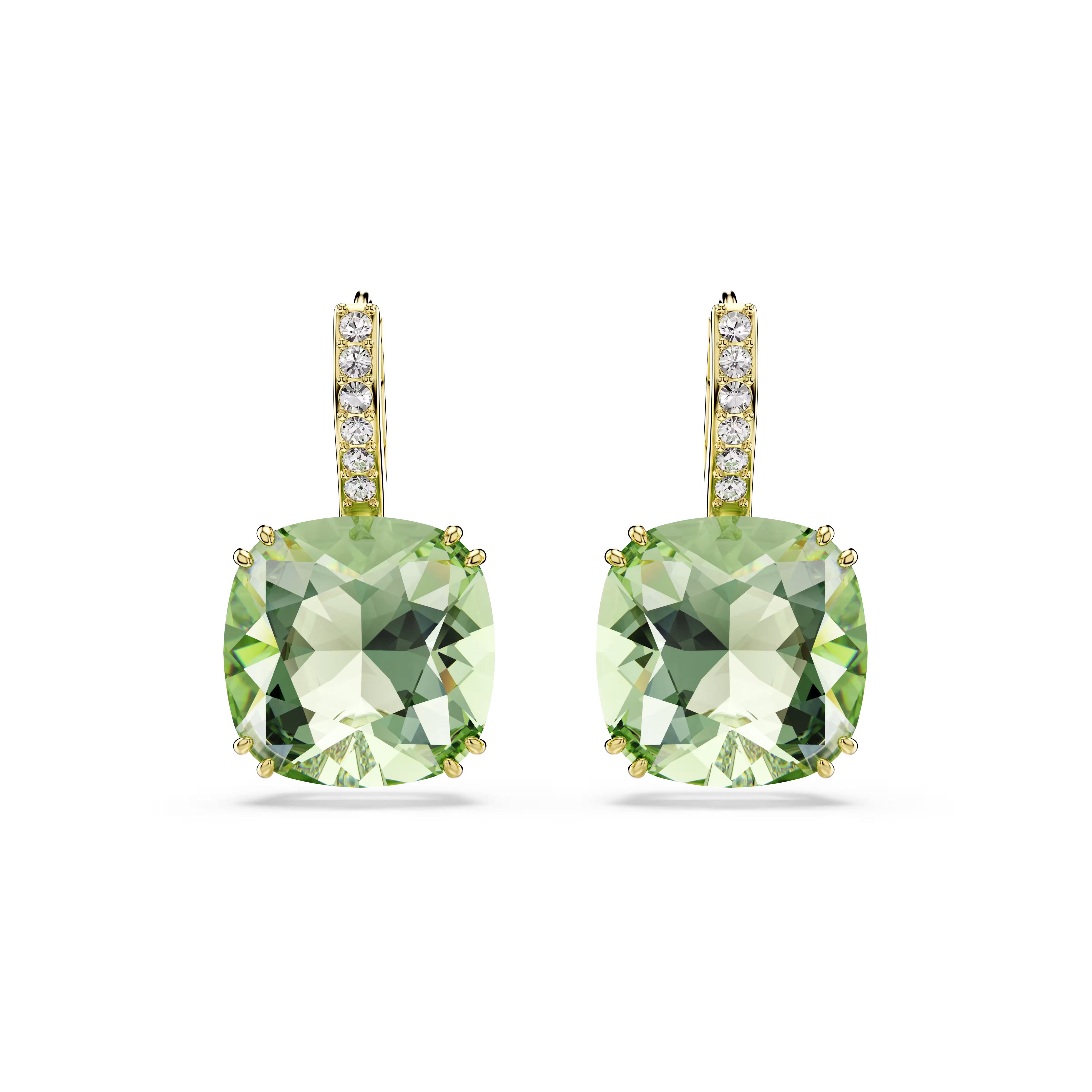 Swarovski Millenia Cushion Cut Green Gold Drop Earrings
