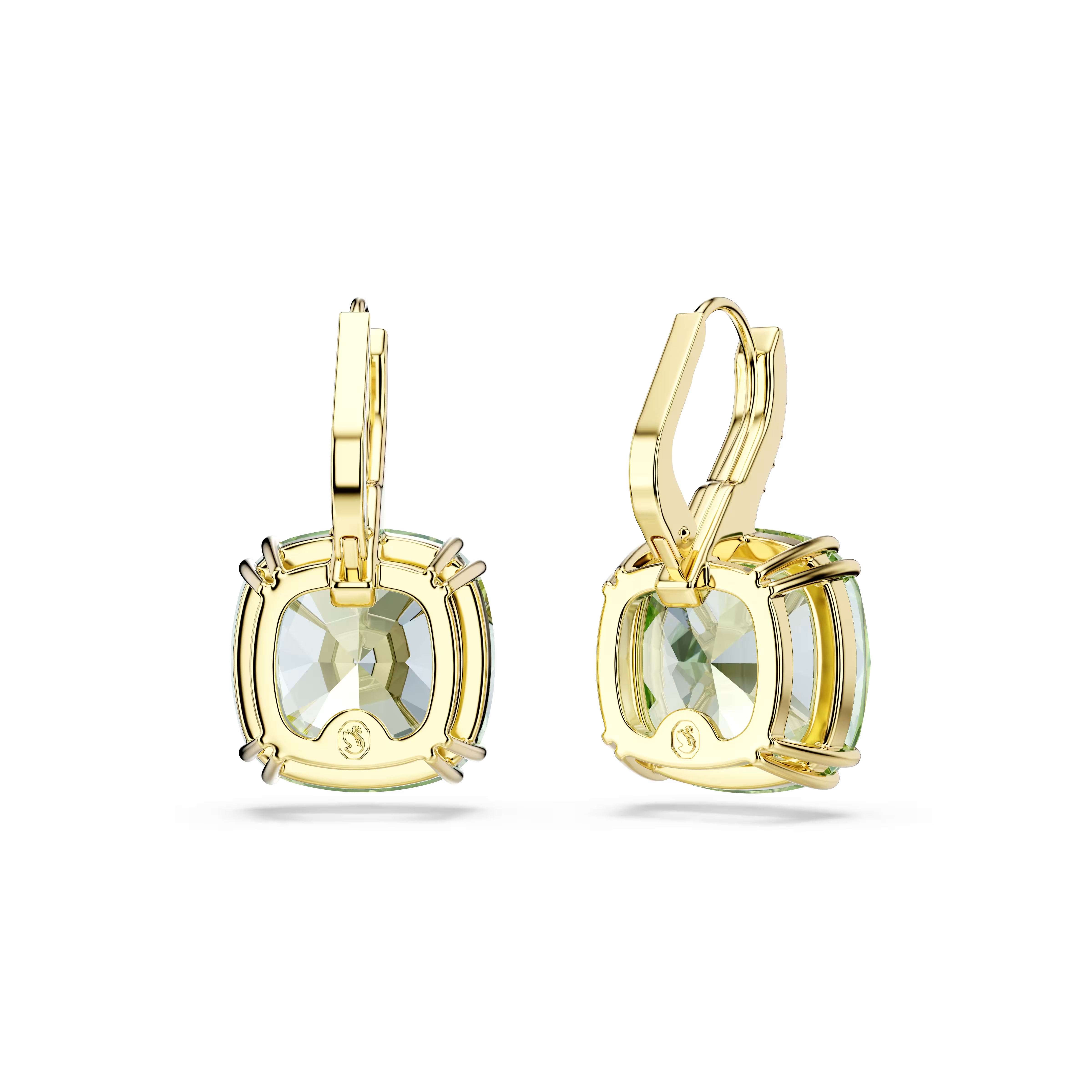 Swarovski Millenia Cushion Cut Green Gold Drop Earrings