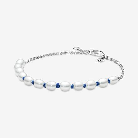 Pandora Freshwater Cultured Pearl Blue Cord Chain Bracelet