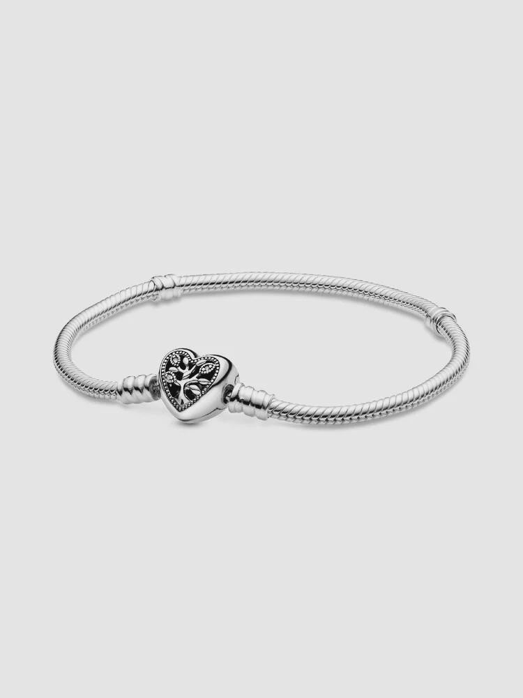 Pandora Family Tree Heart Clasp Snake Chain Bracelet-23cm