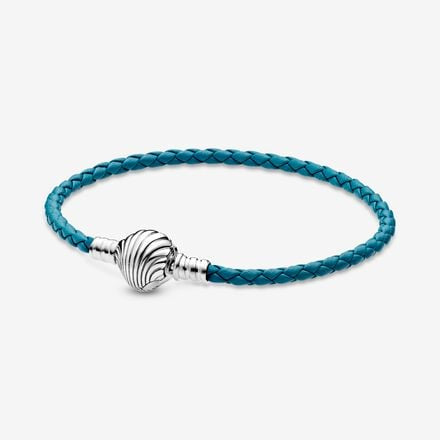 Pandora Summer Teal Single Leather Charm Bracelet with Shell Clasp