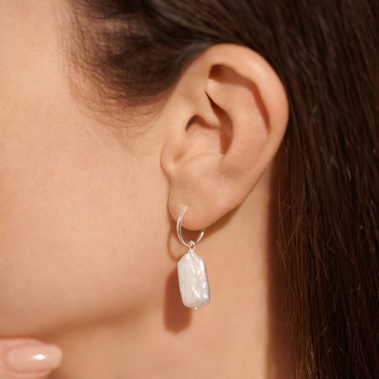 Joma Lumi Pearl Silver Hoop Earrings