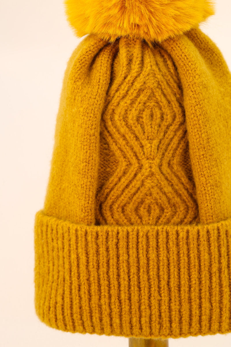 Powder Ingrid Pompom Hat in Mustard