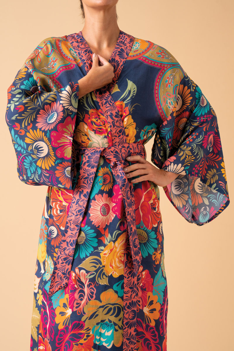 Powder Vintage Floral Kimono Gown- Ink