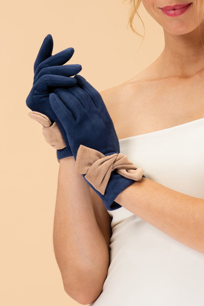 Powder Henrietta Faux Suede Gloves - Navy/Taupe