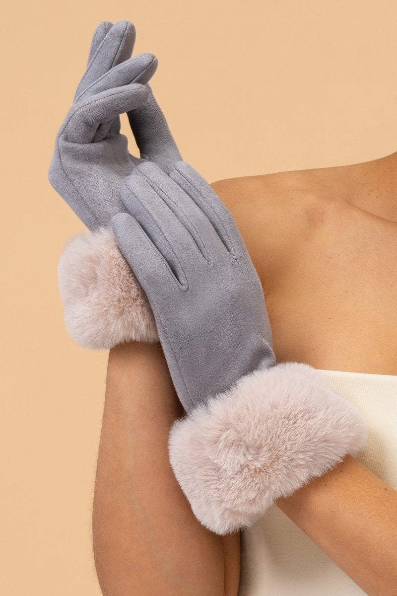 Powder Bettina Faux Suede/Faux Fur Gloves - Mist/Vanilla