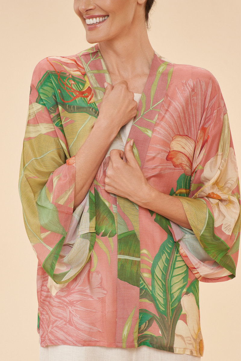 Powder Delicate Tropical Kimono Jacket - Candy