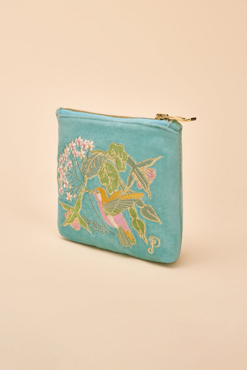 Powder Velvet Mini Pouch - Hummingbird - Aqua