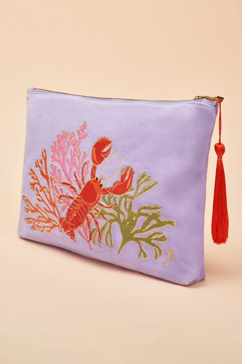 Powder Velvet Zip Pouch - Lobster Buddies - Lavender