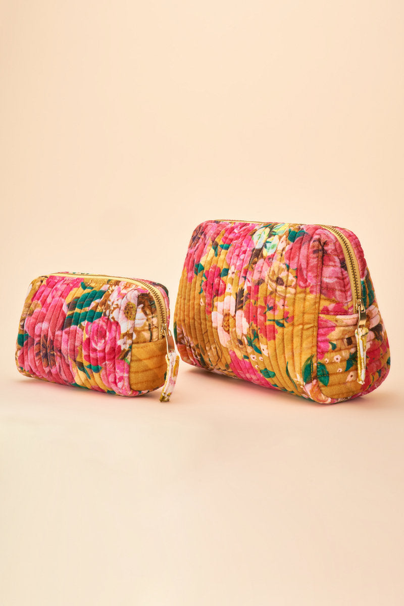 Powder Quilted Washbag - Impressionist Floral - Mustard