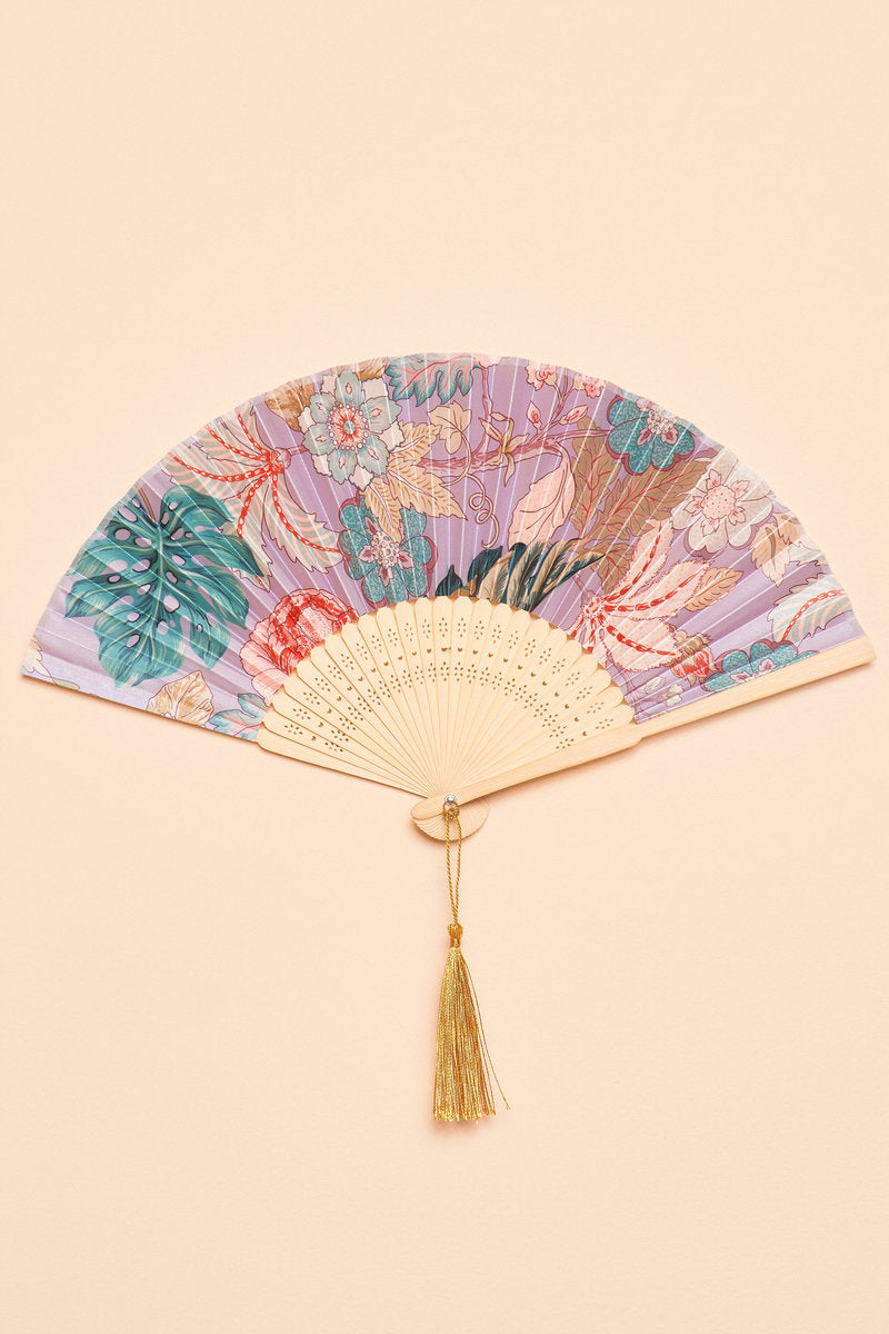 Powder Lavender Paisley Satin Hand Fan