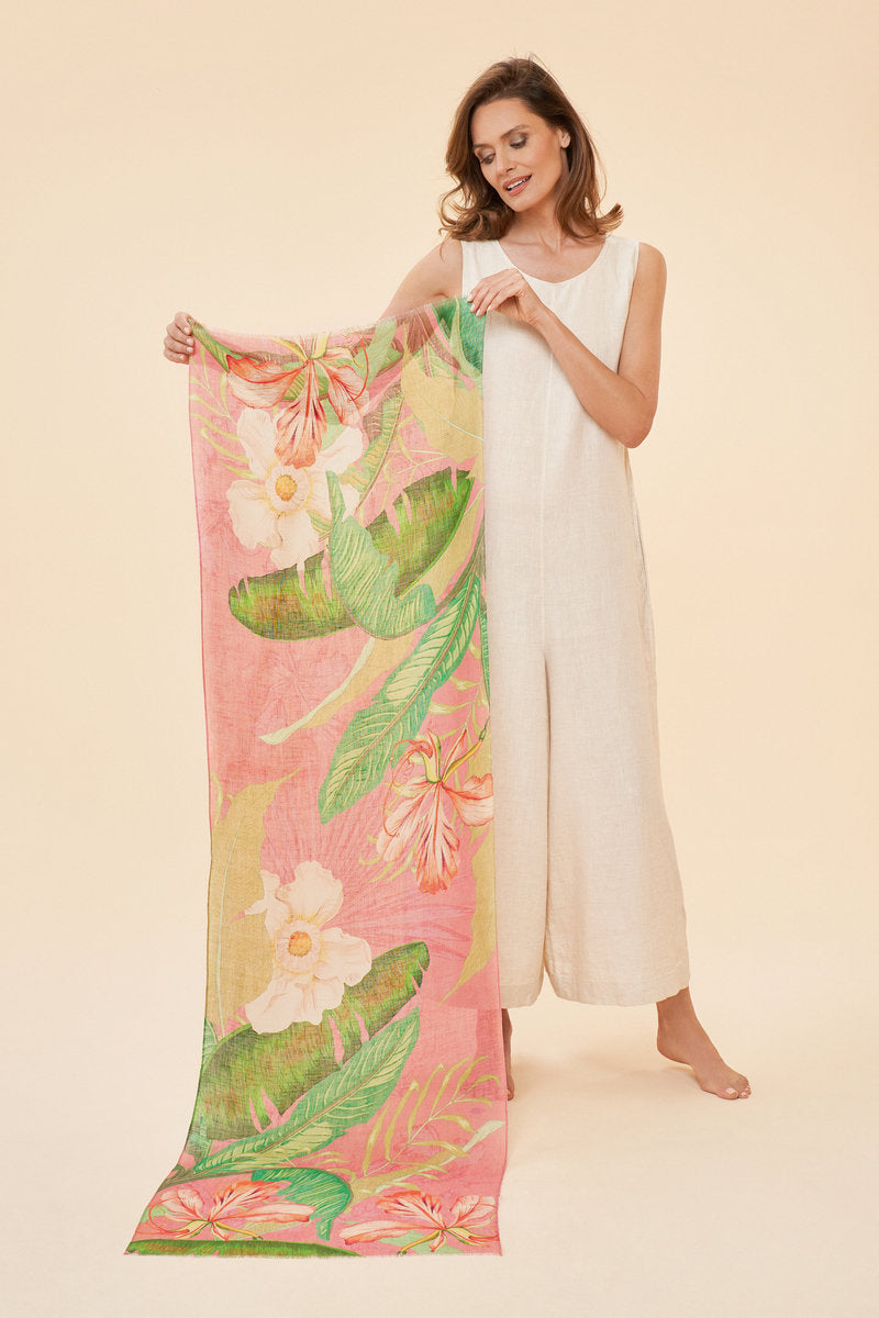 Powder Delicate Tropical - Candy Linen Print Scarf