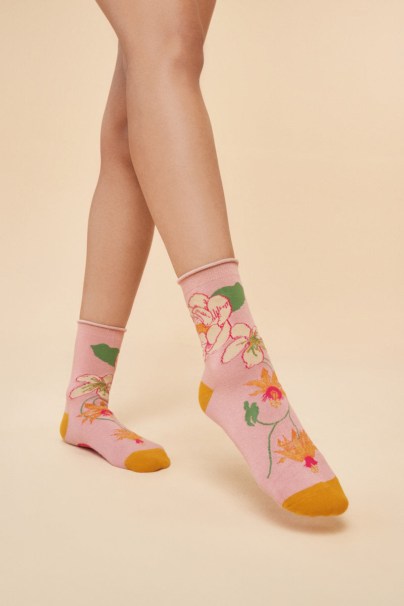 Powder Tropical Flora Ankle Socks - Petal