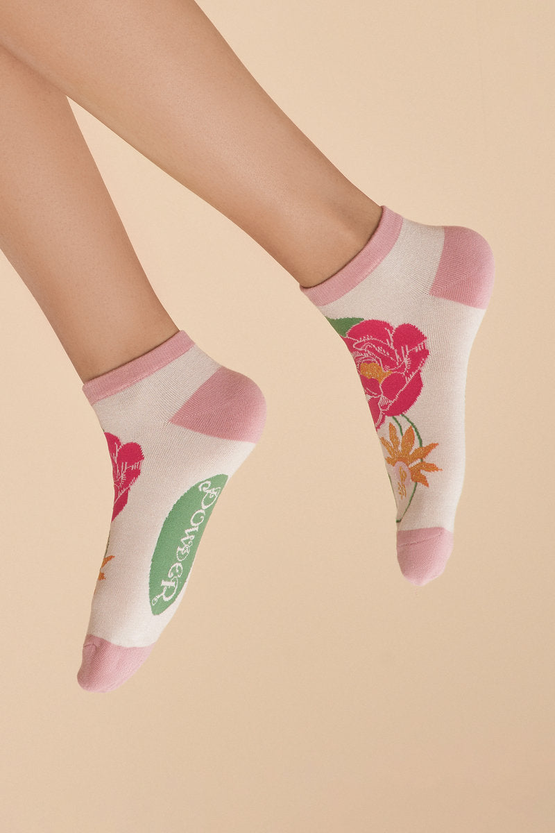 Powder Tropical Flora Trainer Socks - Coconut