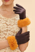 Powder Bettina Faux Suede/Faux Fur Gloves in Choc/Must