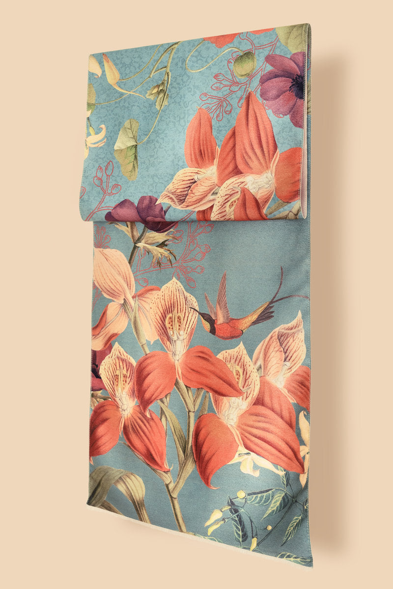 Powder Hummingbird at Dusk Luxury Print Scarf