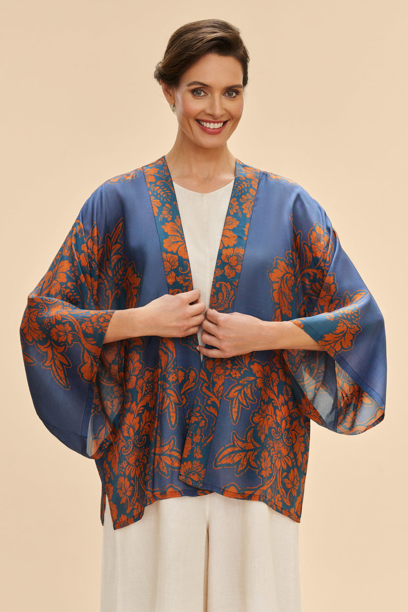 Powder Denim Tapestry Kimono Jacket