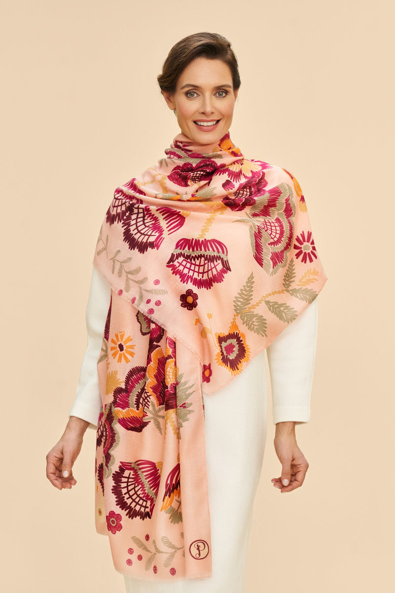 Powder Floral Symmetry Print Scarf