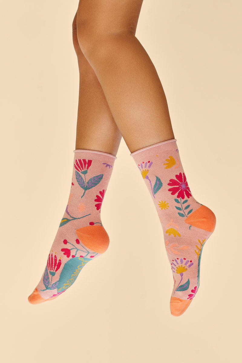 Powder Watercolour Flowers Ankle Socks - Petal