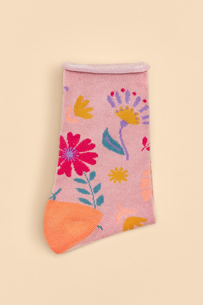 Powder Watercolour Flowers Ankle Socks - Petal