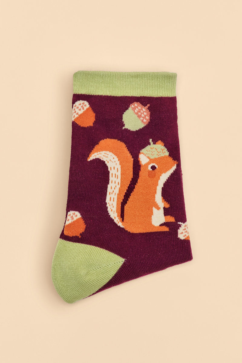 Powder Squirrel with Acorn Beret Ankle Socks