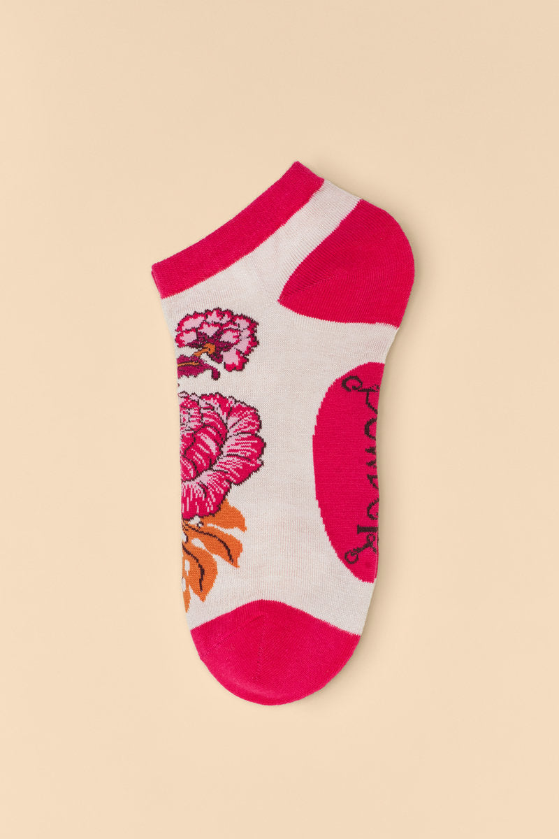 Powder Paisley Floral Trainer Socks - Cream