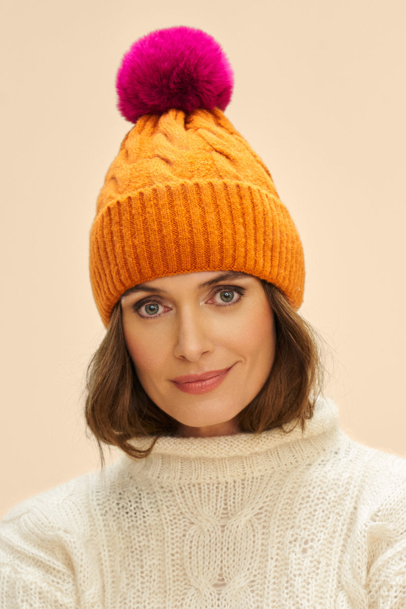 Powder Svana Bobble Hat - Tangerine