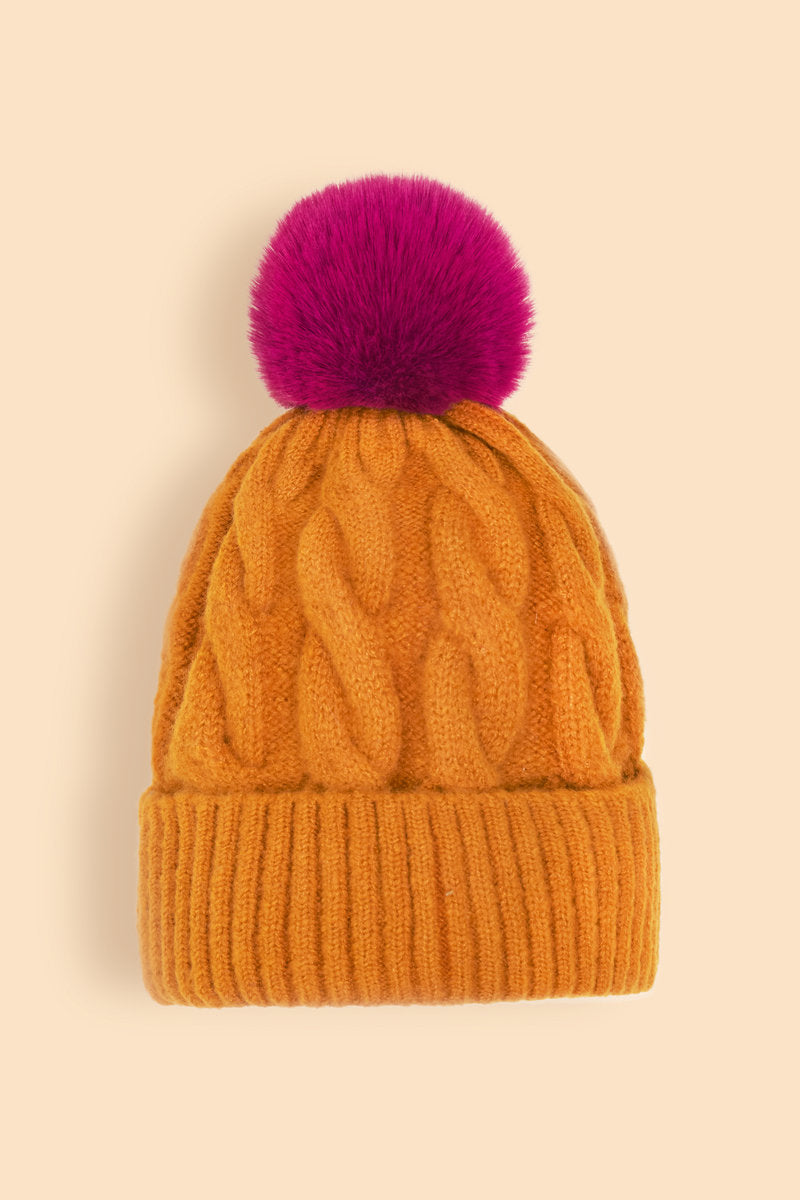 Powder Svana Bobble Hat - Tangerine