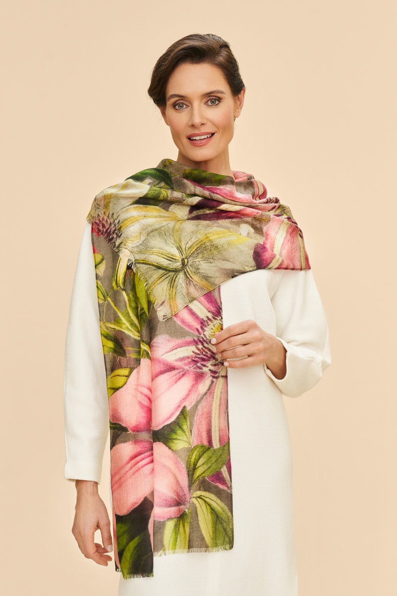 Powder Oversized Botanicals Wool Wrap Scarf