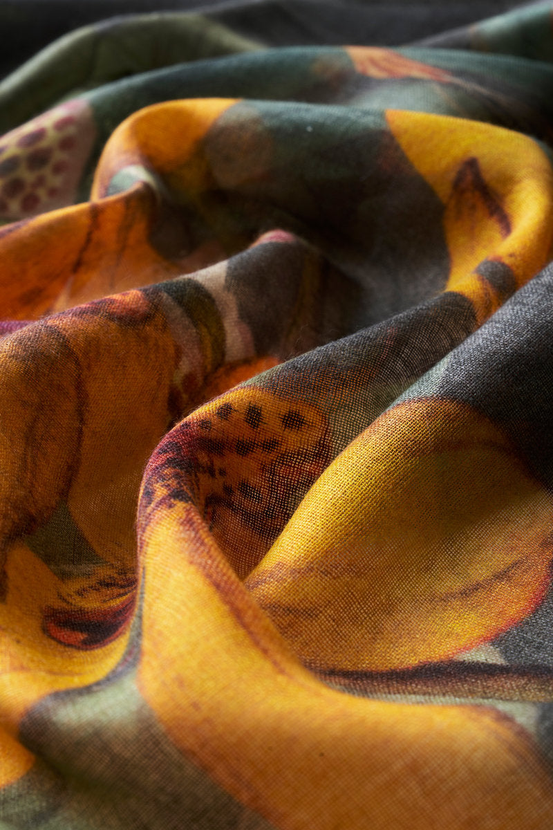 Powder Botany Bliss in Charcoal Wool Wrap Scarf