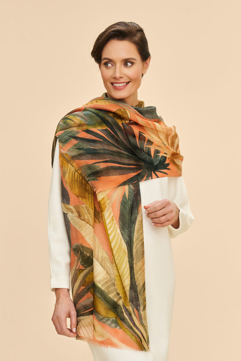 Powder Painted Palms Wool Wrap Scarf