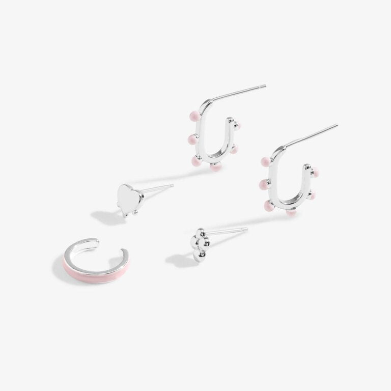 Joma A Little Stacks Of Style Pink Enamel Set Of Silver Earrings
