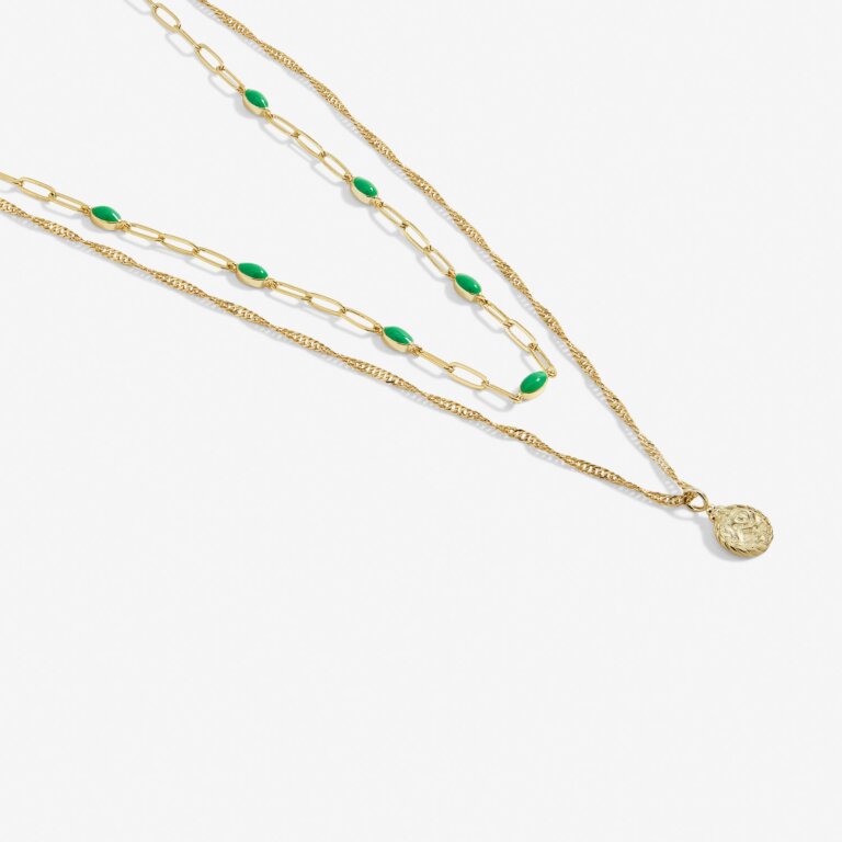 Joma A Little Stacks Of Style Green Enamel Gold Necklace
