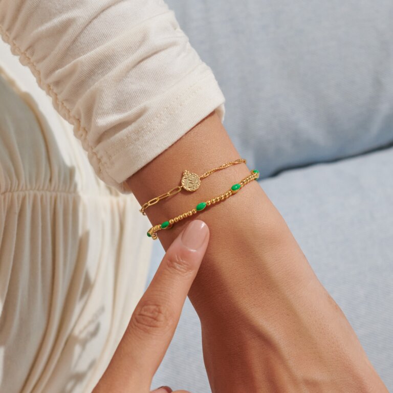 Joma A Little Stacks Of Style Green Enamel Set Of 2 Gold Bracelets