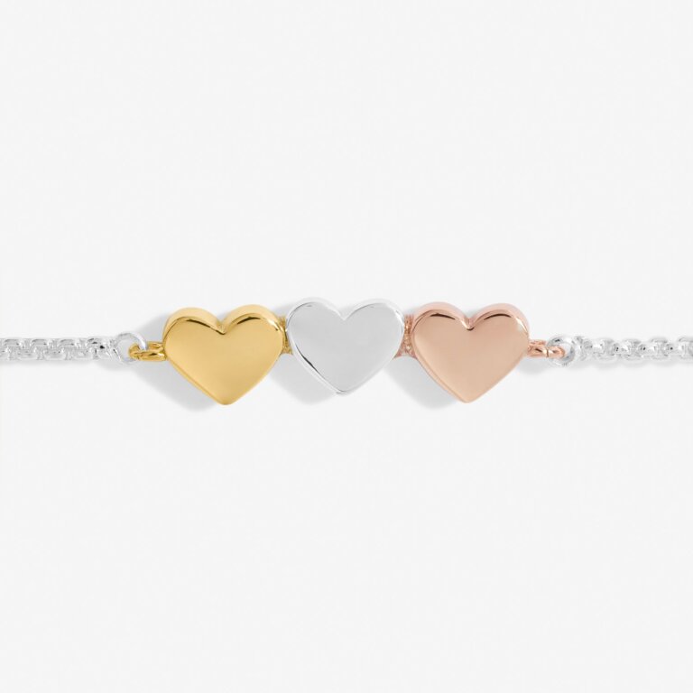 Joma Mini Charms Three Tone Hearts Silver Bracelet