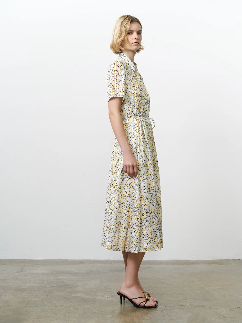 French Connection Bonnie Julia Satin Shirt Dress White Yellow Multi